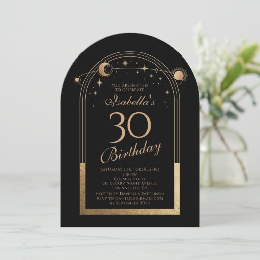 Hemelse Zwarte Gouden Zon Maan Sterren 30e Verjaar Kaart (Staand voorkant)