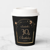 Hemelse Zwarte Gouden Zon Maan Sterren 30e Verjaar Papieren Bekers (Achterkant)