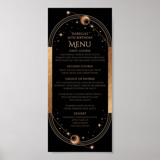 Hemelse Zwarte Gouden Zon Maan Sterren 30e Verjaar Poster (Voorkant)