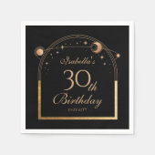 Hemelse Zwarte Gouden Zon Maan Sterren 30e Verjaar Servet (Voorkant)