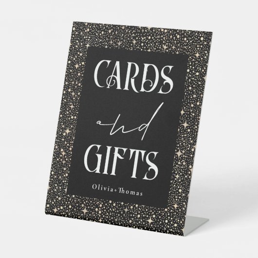 Hemelse Zwarte Kaart en geschenken bruiloft Reclamebord Met Voetstuk (Voorkant)