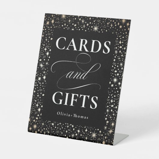 Hemelse Zwarte Kaart en geschenken bruiloft Reclamebord Met Voetstuk (Voorkant)