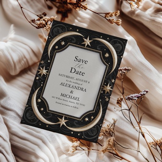 Hemelse Zwarte Sterren Maan Trouw Save The Date