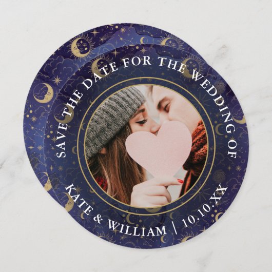 Hemelspirituele gouden sterren maan sterren bruilo save the date (Voorkant / Achterkant)