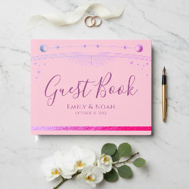 Hemelsroze Paarse Zon Maan Sterren Bruiloft Gastenboek