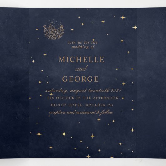 hemelsteengouden maan brutaal huwelijk drieluik uitnodiging (Binnenkant midden)
