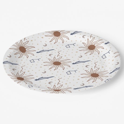 Hemelster, zon en maan papieren bordje (Gekanteld)