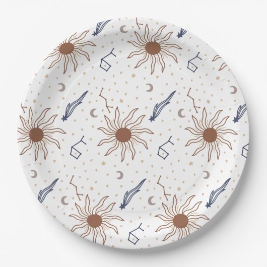 Hemelster, zon en maan papieren bordje (Voorkant)