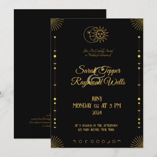 Hemelvaart Spirituele gouden maan en zon uitnodigi Kaart (Voorkant / Achterkant)