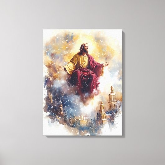 Hemelvaart van Jezus - Waterverf kerstkunst Canvas Afdruk (Voorkant)