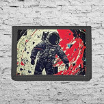 Hemelvaart: verloren in de ruimte drievoud portemonnee<br><div class="desc">Maak een kosmisch avontuur met onze Lost In Space Trifold Wallet, een meesterwerk van kunst en functionaliteit. Afbeelding dit: een betoverende linogeslepen tekening van een astronaut die op drift is in de uitgestrektheid van de ruimte, omringd door de etherische schoonheid van de realiteit die verbrijzelt als glas in een cirkelvormig...</div>