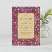 Hemelvaart Waterverf Bourgondië Goud Moons Bruilof Kaart (Staand voorkant)