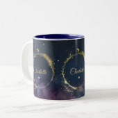 Hemelwateren Midnight Blue Galaxy Sky Planeten Tweekleurige Koffiemok (Voorkant links)