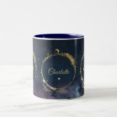 Hemelwateren Midnight Blue Galaxy Sky Planeten Tweekleurige Koffiemok (Center)