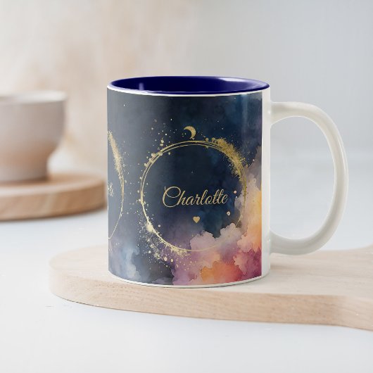 Hemelwateren Midnight Blue Galaxy Sky Planeten Tweekleurige Koffiemok