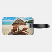 Hemelwolf op beach throw pillow bagagelabel (Achterkant horizontaal)