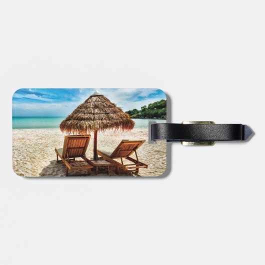 Hemelwolf op beach throw pillow bagagelabel (Achterkant horizontaal)