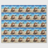 Hemelwolf op beach throw pillow cadeaupapier (Vlak)