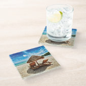 Hemelwolf op beach throw pillow glazen onderzetter (Schuin)