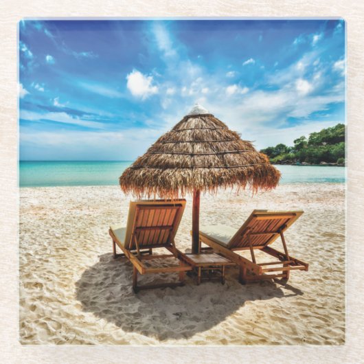 Hemelwolf op beach throw pillow glazen onderzetter (Voorkant)