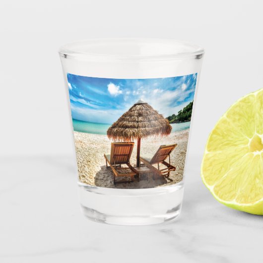 Hemelwolf op beach throw pillow shot glas (Voorkant)