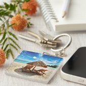 Hemelwolf op beach throw pillow sleutelhanger (Voorkant Rechts)