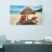 Hemelwolf op beach throw pillow spandoek (Beurs)