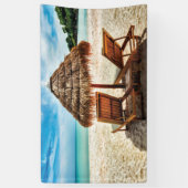 Hemelwolf op beach throw pillow spandoek (Verticaal)