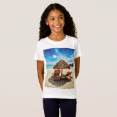 Hemelwolf op beach throw pillow t-shirt (Voorkant volledig)