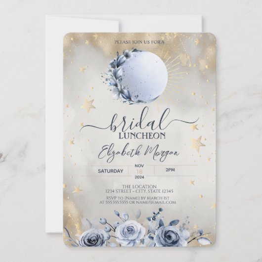 Hemelzon, Blauwe Maan Rozen Bruidslunch Kaart (Voorkant)