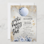 Hemelzon, Blauwe Maan Rozen Sterren Bruiloft Kaart (Voorkant)