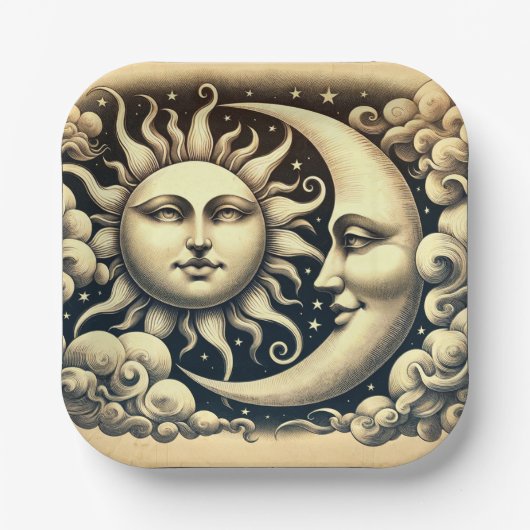 hemelzon & maan papieren bordje (Voorkant)