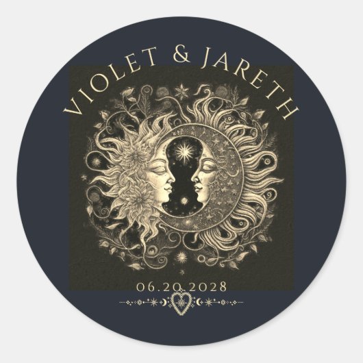 Hemelzon Maan Sterren Bruiloft Ronde Sticker (Voorkant)