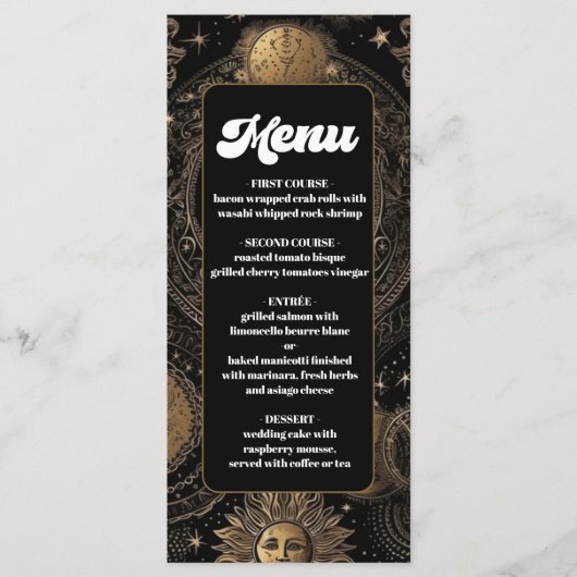 Hemelzwart Gouden Bruiloft Menu (Voorkant)
