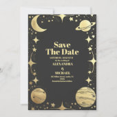 Hemelzwart Gouden Halve Maan Bruiloft Save The Date (Voorkant)