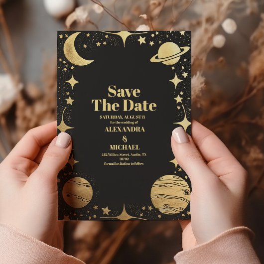 Hemelzwart Gouden Halve Maan Bruiloft Save The Date