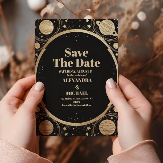 Hemelzwart Gouden Halvemaan Trouwfeest Save The Date