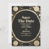 Hemelzwart Gouden Halvemaan Trouwfeest Save The Date (Voorkant)