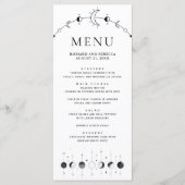 Hemelzwart wit halve maansfasen bruiloft menu (Voorkant)