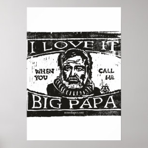 Hemingway Houtsnede, Grote Papa, Zwart Poster