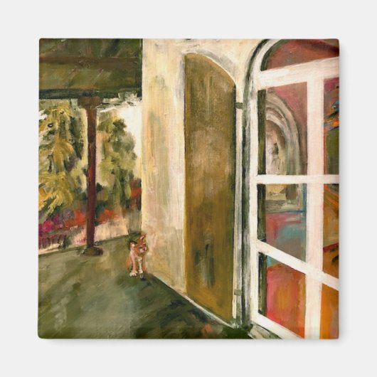 Hemingway Porch Kat schilderij Magnet (Voorkant)