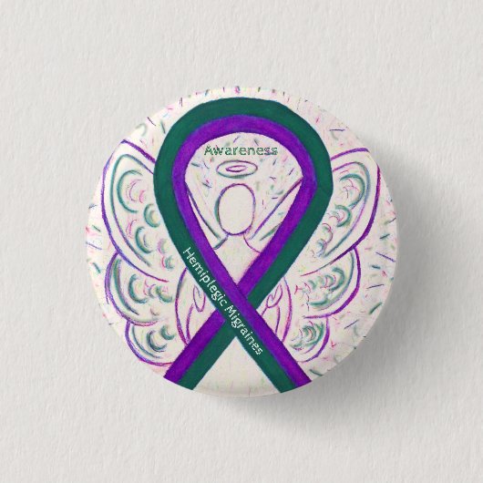 Hemiplegische migraine Bewustmaking Ribbon Angel B Ronde Button 3,2 Cm (Voorkant)