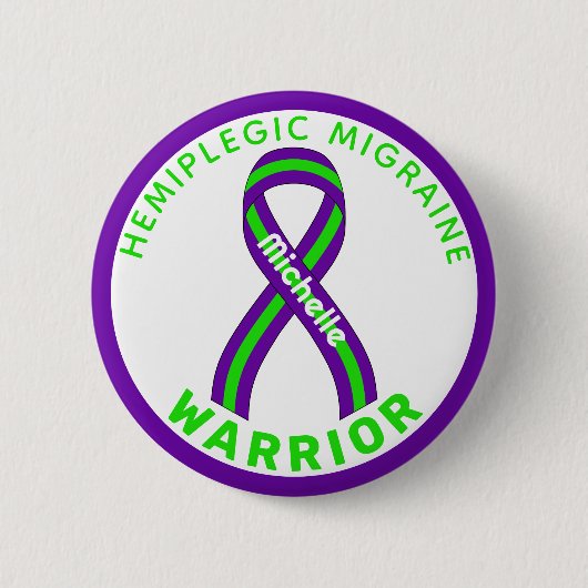 Hemiplegische migraine Warrior Ribbon White Button (Voorkant)