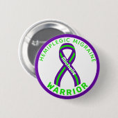 Hemiplegische migraine Warrior Ribbon White Button (Voorkant /achterkant)