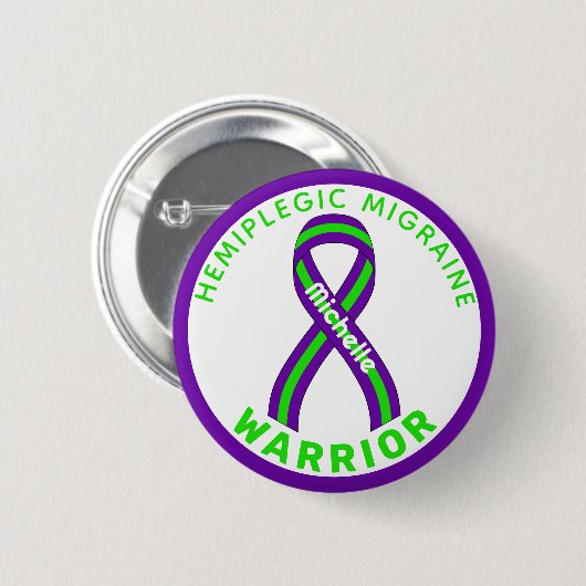 Hemiplegische migraine Warrior Ribbon White Button (Voorkant /achterkant)