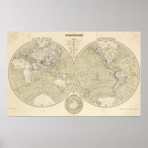 Hemisphere Atlas Map Poster