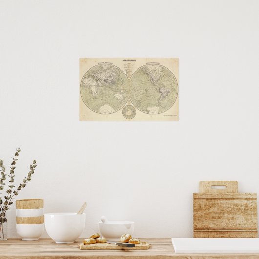 Hemisphere Atlas Map Poster (Keuken)