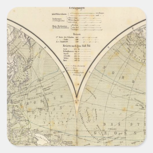 Hemisphere Atlas Map Vierkante Sticker (Voorkant)