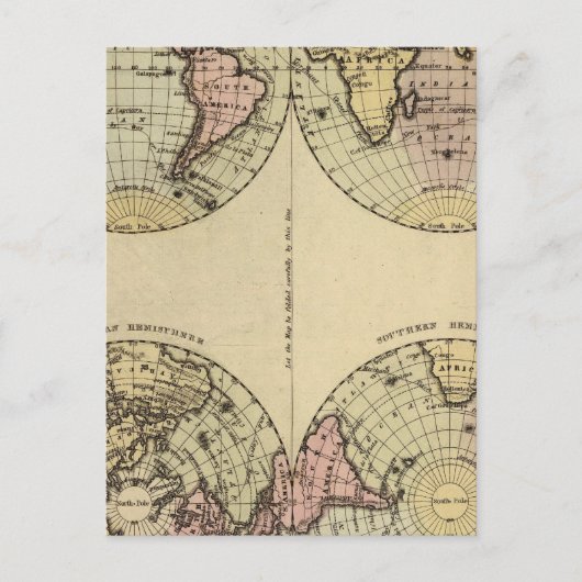 Hemispheres Handgekleurde atlaskaart Briefkaart (Voorkant)
