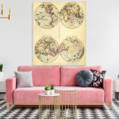 Hemispheres Handgekleurde atlaskaart Canvas Afdruk (Insitu (Woonkamer))